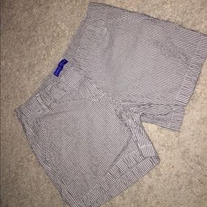 Seersucker blue and white striped shorts